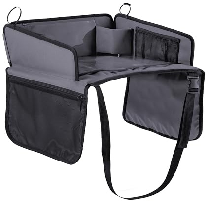 Amana Car Seat Activity Table Foldable Travel Lap Desk for Toddlers with Drawing Board, Multiple Storage Pockets, Easy Clean Surface Kids Car Seat Travel Tray Essentials