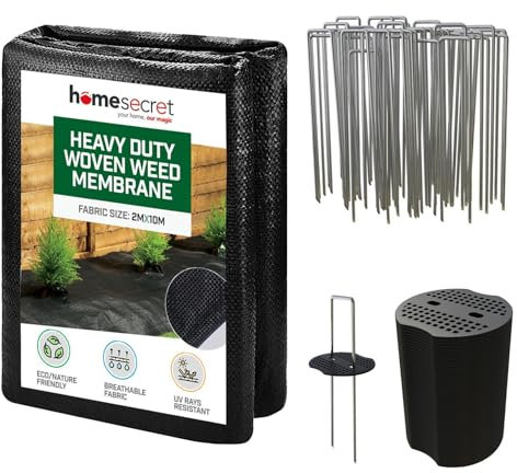 Homesecret 115 GSM Weed Membrane Heavy Duty - 2M x 10M Weed Control Membrane - Garden Membrane Weed Control - Weed Control Fabric - Landscape Fabric, Weed Barrier Fabric, Weed Matting - Black