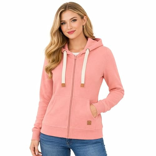 Blu Apparel Womens Zip Hoodies Extra Warm women's Zipped Hoodie Ladies Plain Hoodie Winter Warm Fleece Lined Zip Up Jacket Sweatshirt ActivewearJumper (UK, Numeric, 16, Regular, Regular, Pink)