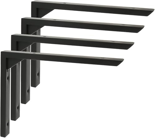 Mooche 20cm L- Regalhalterung , 4 Stück Regalwinkel, 304 Edelstahl Metallwinkel, Wandhalterung Regalträger mit Geboht für Wandmontage, Stabil und Langlebig, Schwarz