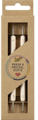 folia 23011-Penne puntine, 2 Penne per goffratura in Legno con 4 Punte, per Creare, Decorare e puntinare, Colore Nature, 2 Stück, 23011