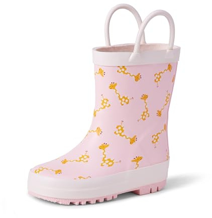 Amazon Essentials x Sofia Grainge Stivali da Pioggia in Gomma Idrorepellenti Unisex Bambini, Rosa Chiaro Giraffe, 25 EU