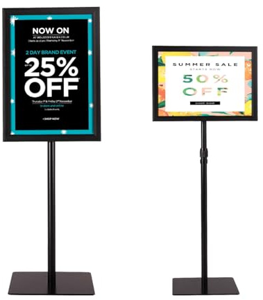 GOPLUS Porte Affiche A3/A4 sur Pied en Aluminium,Panneaux d'Affiche Rotation 360°&Hauteur Réglable, Présentoir sur Pied pour Mariage, Musée, Fête (Noir,2PCS| A3-Pied Carré)