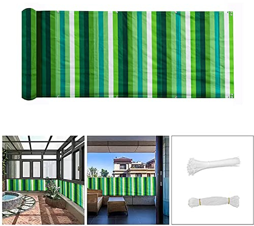 Balkon Rideau de clôture extérieure 60 x 500 cm avec œillets et cordon épais opaque pour balcon pour terrasse et jardin - Vert et blanc