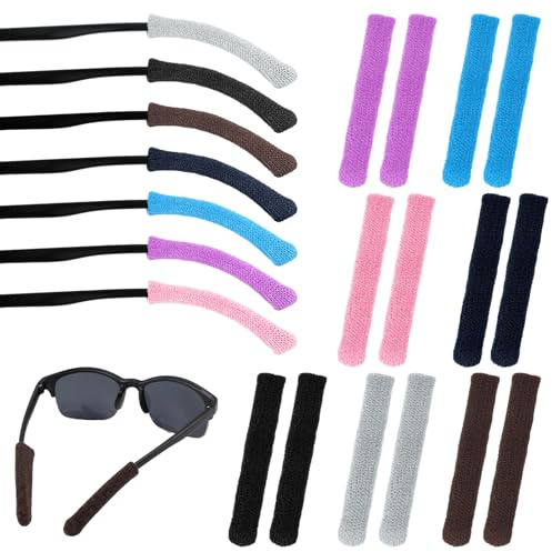 Cotton Glasses Ear Grip, 8 Pairs Soft Glasses Ear Cushion Compatible with Most Eyeglass, Anti Slip Eyeglass Grip for Sports, Outdoor Activities, Everyday Use, 7 Colors