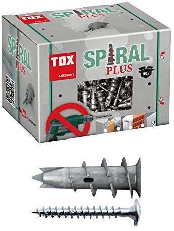 TOX Gipskartondübel Spiral Plus 37-2 + Schraube mit PH2-Antrieb, 35 mm, für ein- und zweilagige Gipskartonplatten + Gipsfaserplatten, ohne Vorbohren in Gipskarton, 50 Stück im Karton, 068101021