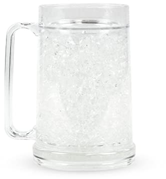 Simply Green Solutions - Clear Mug, Frozen Mugs for Freezer, Double Walled Beer Mug, Freeze Cups for Drinks, Insulated Plastic Mugs with Handles, 16 Oz Capacity