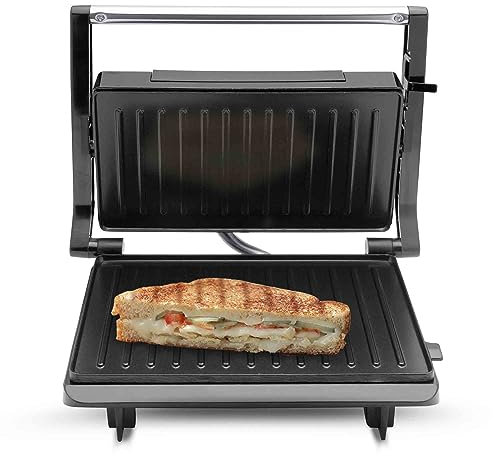 Sogo Sandwichera Eléctrica con Placas Grill - Plancha Cocina 3 en 1 Grill, Tostadora, Press - Plancha para Panini, Carne, Pescado, Bikini - Parilla Eléctrica Antiadherente Multiusos 750W con Asa Fría
