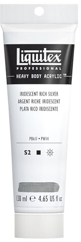 Liquitex 4417239 Professional Heavy Body Acrylfarbe in Künstlerqualität mit ausgezeichneter Lichtechtheit in buttriger Konsistenz, 138ml Tube - Irisierendes Sattes Silber