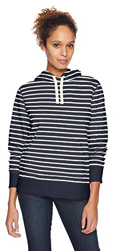 Amazon Essentials Sudadera con Capucha y Corte Regular de Felpa Francesa (Disponible En Tallas Grandes) Mujer, Azul Marino Rayas, L