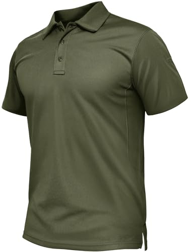 TACVASEN Golf Polo Shirts for Men Quick Dry Polo Sports Tops Army Green L