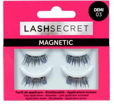 Lash Secret - Ciglia Finte Riutilizzabili Magnetiche Effetto Naturale, Senza Colla Adesiva - Facili da Applicare, Applicatore Incluso - 03 Demi