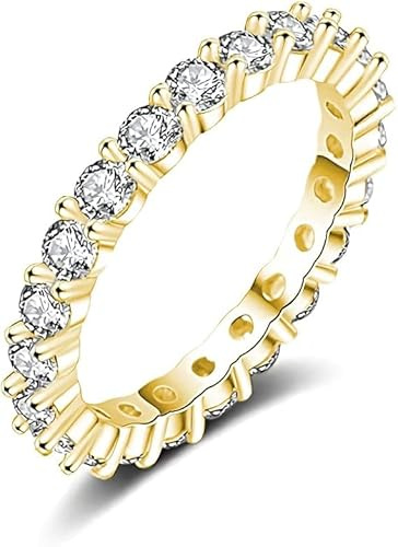 Eternity Ring Deluxe aus 925 Sterling Silber mit Zirkonia Kristallen Damenring in Silber, Gold und Rosegold für Damen und Frauen mit Steinen (Gold 62)