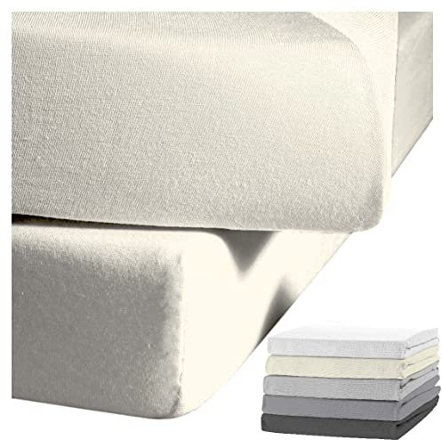 JACK by Kaeppel Biber Spannbettlaken Rundgummi Baumwolle Spannbetttuch 90x190-100x200 / 140-160x200 / 180-200x200 cm, Farbe:Creme, Größe:100x200cm Spannbettlaken
