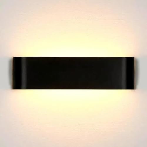 Lightess 16W LED Lámpara de Pared Para Interiores, 1600LM Lumina de Pared Negra, Iluminación Moderna de la Sala de Estar, Aluminio Puro con Luz IP44, Blanco Cálido, 30cm
