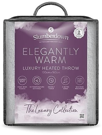 Slumberdown Elegantly Warm Heated Throw Blanket - Large Electric Blanket for Bed, Sofas & Settees, Fleece Blanket with 10-Heat Settings & Hourly Timer - Cosy & Snuggly, Washable, Pistachio (130 x 160)