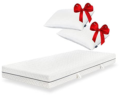 ESSENCE SLEEP Matratze 140x200cm,Höhe 18 cm, 7-Zonen Komfortschaummatratze mit Memory Foam Schicht, Härtegrad 2 (H2), mit 2 Kopfkissen, Rollmatratze, Öko-Tex Standard 100