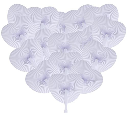 baotongle White Heart Shaped Hand Fans Paper Fans Wedding Fans Folding Fans Foldable Guest Gift for Summer Occasions,Wedding Favours,Party,DIY,Wall Decoration (36)
