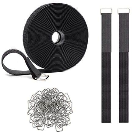 Rusoz Klett Kabelbinder Schwarz,5M Klettband Kabelbinder Wiederverschließbar Verstellbar Kabelbinder Klettverschluss Breite 20mm mit 25 Metallschnallen für Campingausrüstung und Fahrradverpackung