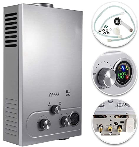 LMYYDES 18L Propane Gas Hot Water Heater LPG 4.8GPM Tankless Instant Boiler Bathroom Shower 36KW Water Heater Stainless Steel Boiler Kit