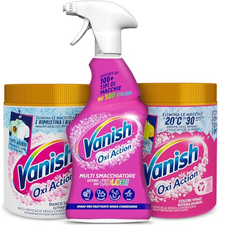 Kit Vanish: Oxi Action Multipower Polvere Rosa 1 kg, Polvere Bianco Splendente 1 kg, Multi Smacchiatore Spray