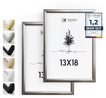 Heimlich® – Bilderrahmen – 13x18 cm, Aluminium, Metall, Silber, 2er-Pack – Mittlere Bilderrahmen mit Folienabdeckung – Wandmontage oder Tischaufsteller