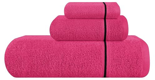 MyOwn Das ultraweiche 3er-Pack Baumwollhandtuchset enthält EIN übergroßes Badetuch 70 x 140 cm, EIN Handtuch 40 x 60 cm und EIN Waschlappenhandtuch 30 x 30 cm, Heiße Rosa