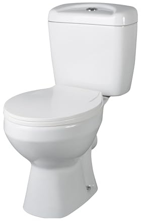 Balterley Close Coupled Toilet with Cistern & Seat, Bathroom Toilet Cistern with Round Seat Pan & Dual Flush, WC Toilets for Bathrooms & Cloakroom - 382mm x 635mm x 748mm (White)