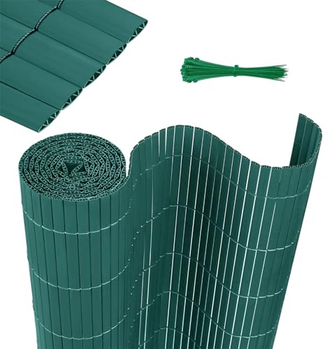 HENGMEI Recinzione frangivista in polivinilcloruro (PVC) per giardino, impermeabile, con fascette per cavi, lamelle rinforzate, per la privacy, opaca, in PVC, 120 x 500 cm, verde