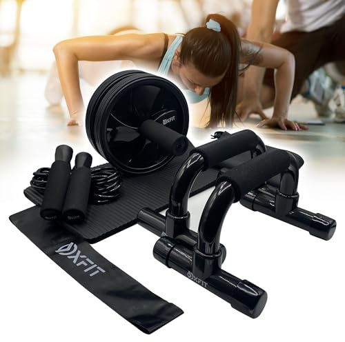 Gym Equipment for Home Workout Ab Roller Wheel Set Skipping Rope Push-up Handles Fitness Exercise Strength Training Equipment for Abs Weight Loss Sport Accessories for Men Women