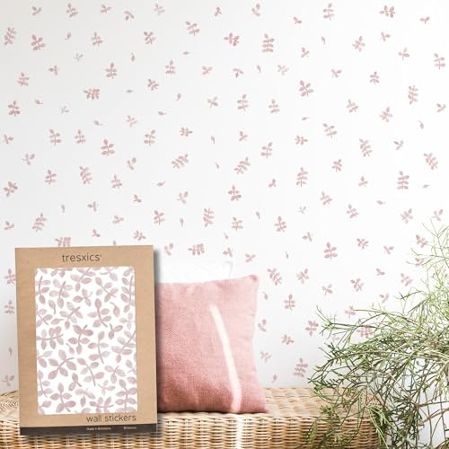 Pegatinas Pared Decorativas | Vinilo Adhesivo Pared Hojas Acuarela | Efecto Papel Pintado | Cubre 6 m² | 160 piezas | TRESXICS (Rosa)