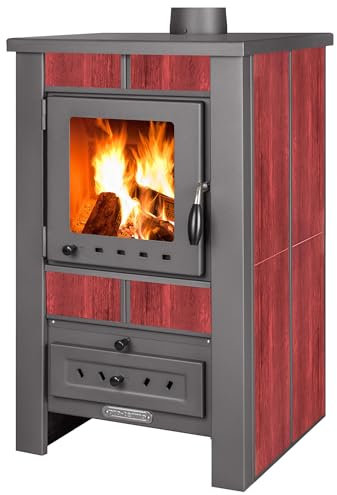 ProTermo Alpina G Rot Kaminofen mit Schamottstein - 8 kW Heizleistung - Kaminofen Holzofen mit Sichtfenster, Bauart 1