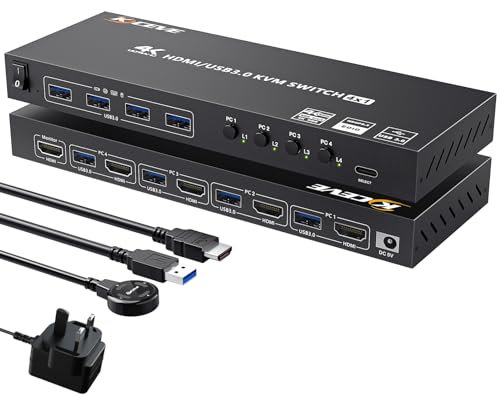 YOUTINGHDAV KVM Switch HDMI 4 Ports, USB 3.0 KVM Switch 4 Computer 1 Monitor 4K@60Hz, EDID Emulator, KVM 4 PC Share Mouse Keyboard Printer and Monitor, with Wired Remote