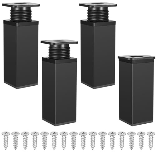 Gaomoeny Lot de 4 pieds de meubles réglables, carrés, pieds d’armoire, pieds de table, en alliage d’aluminium, 40 x 120 mm (Noir)