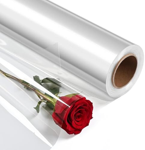 Binnan 40cm X 15M Cellophane per Imballaggio Torta, Cellophane Trasparente, Carta Trasparente per Confezioni, Rotolo Carta Regalo Adatto，per Confezioni di Fiori, Confezioni Regalo, ecc.