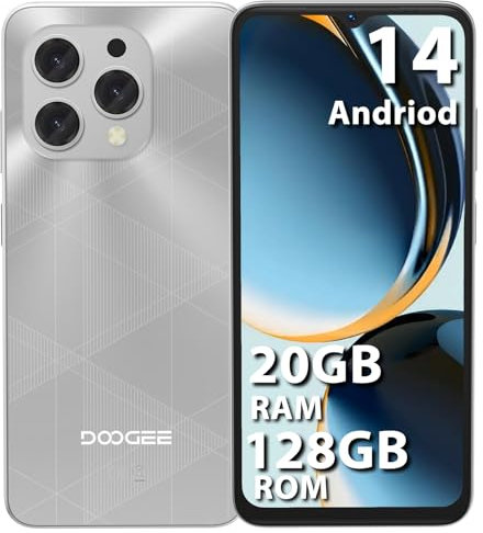 DOOGEE N55 Plus 20GB+128GB Handy Ohne Vertrag, Android 14 6.56 HD+ IPS 90Hz Octa Core Smartphone Ohne Vertrag, 5150mAh 13MP+8MP 4G Dual SIM Simlockfreie Handys Günstig/OTG/GPS/Face ID/ 5G WiFi