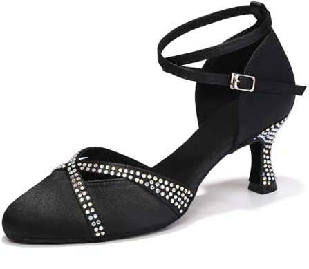 ZYXWVU Scarpe da Ballo Latino da Donna Punta Chiusa Raso Professionale Salsa Tango Valzer Scarpe Ballo de Sala Nero, 37.5 UE