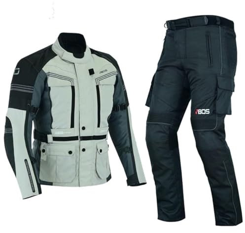 BOSmoto Motorrad Textil-Kombi für jede Jahreszeit – Jacke & Hose mit verstellbarem Schnitt,Biker Motorrad Jacke und Hose,Herren Motorrad Textil Kombi,Biker Motorradkombi (GRAY, 2XL)