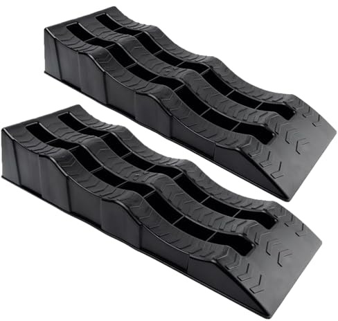 2PCS Plastic Car Lifting Ramps 2 Tone, Heavy Duty 3 Step Car Ramp for Automotive Vehicle Garage Home Workshop