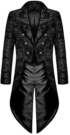 2025 Giacca Steampunk Frack Uomo Vendita, Doppiopetto Cappotto Da Uomo Gotico Tailcoat Irregolare Vittoriano Palazzo Abito Jacquard Cappotti Slim Fit Frac Medievale Smoking per Halloween Carnevale