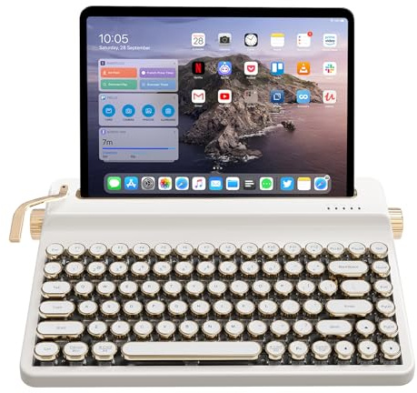 YUNZII QL75 Wireless Typewriter Hot Swap Retro Mechanical Keyboard, Punk Round Keycaps, RGB Backlit QMK/VIA Programmable, Multi-Device Keyboard mit 2.4GHz/Type-C/BT5.0 (White, Onyx Tactile)