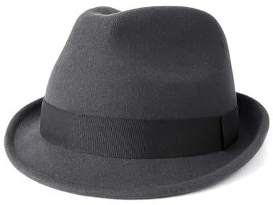 Zylioo XS/S/M/L/XL/XXL Trilby Fedora hatt för stora och små huvud, vinter gangster Bogarthut maffiahatt av filt, Kort brätte – mörkgrå, XL-XXL