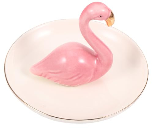 CONGARTENO Plateau de Rangement Bijoux Céramique Décoratif avec Bord Doré pour Clés Boucles Doreilles Colliers et Bracelets Petit Modèle Flamant Organiseur Pratique et Élégant pour Maison et