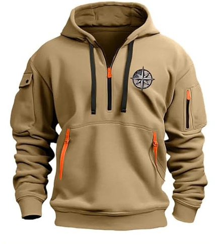 MOKBAY Sudadera Negra Capucha Deporte con Capucha Trabajo Sudaderas Hombre Vestir Gimnasio Sweatshirt Sport de Vestir Media XXL Sweater Cremallera Caqui Deporte Hombre Caqui XXL