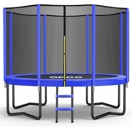 ORCC Trampoline 8FT 10FT 12FT 14FT, Outdoor Tramp with Enclosure Net, 410LBS Yard Trampoline for Kids - Recreational Anti-Rust Trampolin for Kids and Adults with Ladder, ASTM Approved