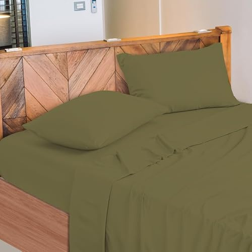 NARCISO - Lenzuola Matrimoniali 100% Cotone Made in Italy, Completo Letto Matrimoniale Composto da 1 Lenzuolo Sotto con Angoli 180x200, 1 Lenzuolo Sopra 240x290, 2 Federe Cuscini 50x80cm (Salvia)