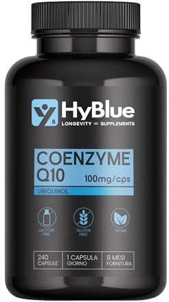HyBlue Coenzima Q10 Ubichinolo 100 mg 240 cps | Integratore Coenzima Q10 Ubiquinol | Potente Antiossidante per Energia Cellulare e Benessere Cardiaco | Senza Glutine Ne Lattosio, 100% Vegano | 8 Mesi