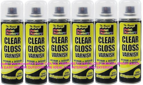 suas_international 6 X 250ml CAN ALL PURPOSE CLEAR GLOSS VARNISH SPRAY QUICK & EASY INDOOR OUTDOOR USE IDEAL FOR INTERIOR AND EXTERIOR NO CFC.s