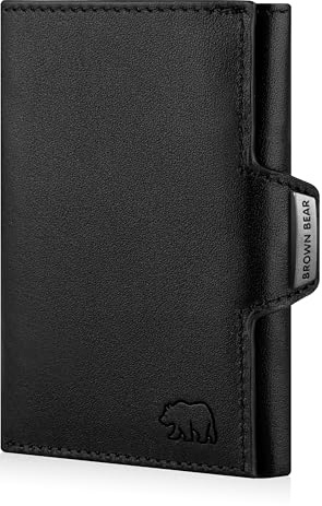 BROWN BEAR Leder Geldbörse klein mit Münzfach & RFID-Schutz | Echtleder Schwarz | Slim Wallet Design für Herren & Damen - BB Bruce BK