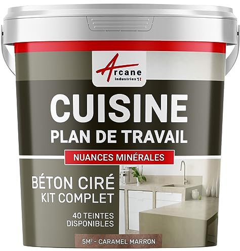 Béton ciré cuisine, plan de travail, crédence, évier, sol et mur, revêtement mural décoratif, kit complet - 5 m² (en 2 couches) Caramel Marron - ARCANE INDUSTRIES